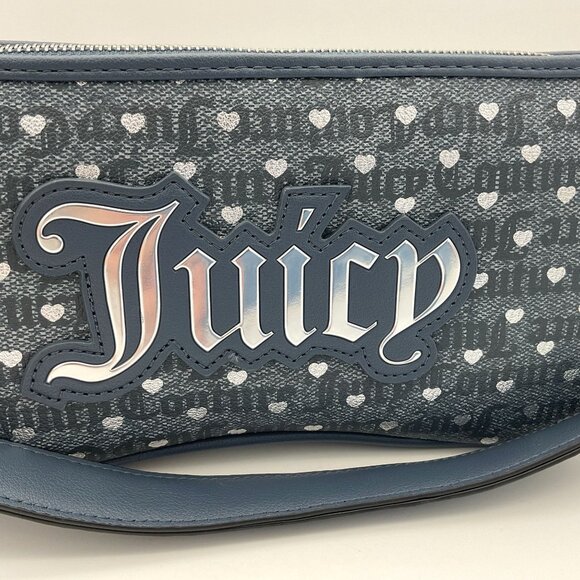 Juicy Couture Poker Face Denim Silver Shoulder Bag LOGO and Hearts Pattern NWT - Picture 2 of 8